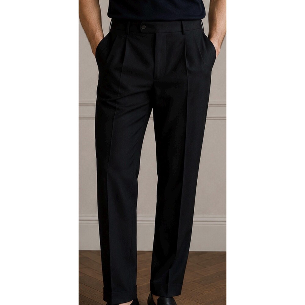 Luciano Barbera Made in Italy Black Wool Dress Pants Men’s Tailored Trousers
